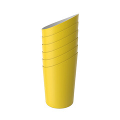 A stack of yellow cups, ideal for serving beverages at parties or casual gatherings.