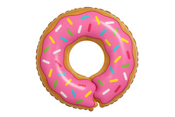 Pink inflatable donut float with colorful sprinkles, isolated on a transparent background, perfect for summer and pool party themes