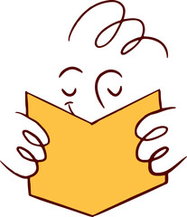 Cartoon character reading yellow book. Back to school doodles series.