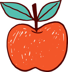 Cartoon red apple with green leaves. Back to school doodles series.