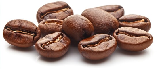 Obraz premium Roasted brown coffee beans isolated on a white background