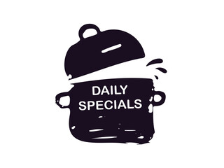 Daily Specials sign on cooking pot, flat one-color vector illustration for menu, restaurant, food promo, kitchen label, minimalist design