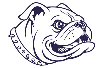 Bulldog head outlines, displaying a spiked collar, showing gums and teeth, drawing