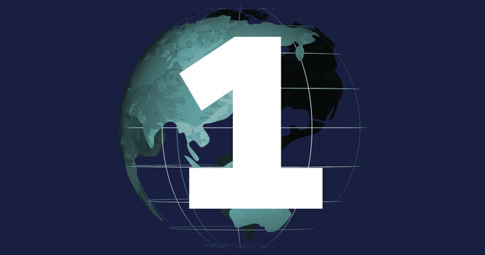 Naklejki Displaying turquoise Earth with grid lines in illustration, with bold white numeral 1