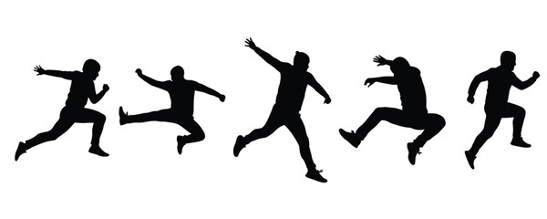Run. Running men and women, vector set of isolated silhouettes silhouette people skateboarding in different poses collection, vector.