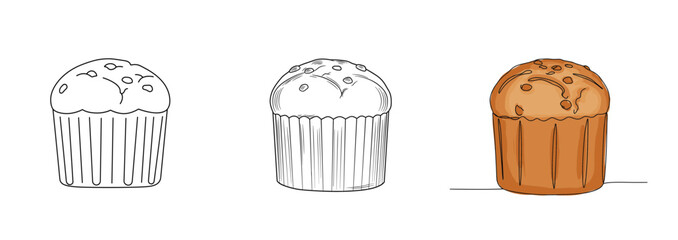 Set of Panettone illustrations, sweet bread drawing styles for bakery products  