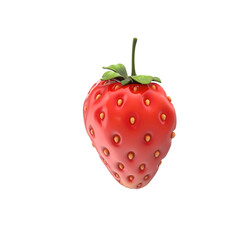A realistic depiction of a strawberry, showcasing its vibrant red color and green leaves.
