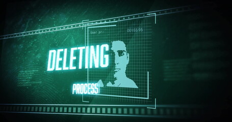 Displaying holographic grid in HUD, with pixelated silhouette, DELETING PROCESS text, code 00155