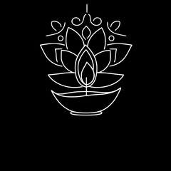 Fototapeta premium Minimalist lotus flower and candle illustration in single line outline vector 