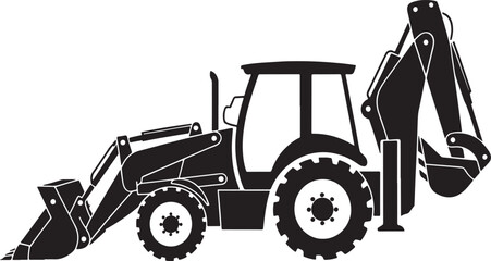 Naklejka premium Black silhouette of a backhoe loader excavator