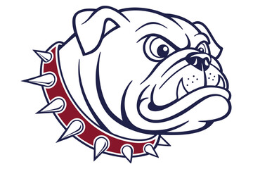 Fierce bulldog head sporting a spiked collar is depicted with bold line art