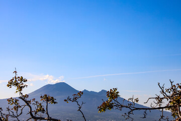 View of the dormant Vesuvius volcano. A giant mountain that destroyed Pompeii.