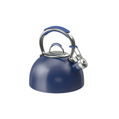 A blue kettle with a shiny handle, designed for boiling water.