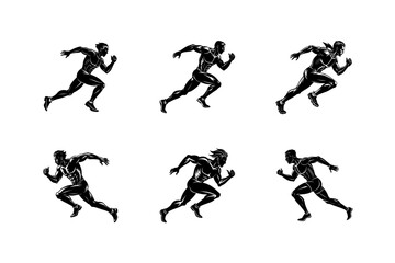 man running action silhouette vector art