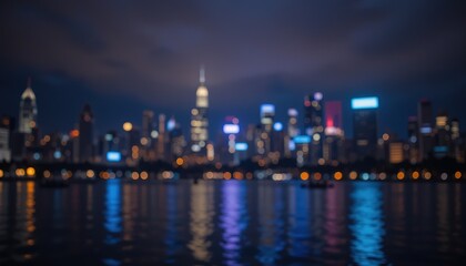 Naklejka premium Rainy Night Cityscape with Blurred Lights and Water Droplets on Glass, 32k Resolution