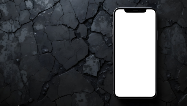 Smartphone mockup with empty screen on a black cracked background - Powered by Adobe