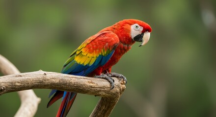 Fototapeta premium Vibrant Scarlet Macaw Perched Elegantly on a Branch Displaying Vivid Plumage