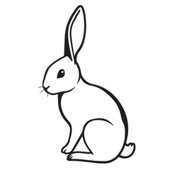 A black outline vector illustration of a rabbit sitting, with its long ears pointed upwards.