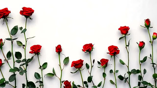 Red roses arranged on a white background