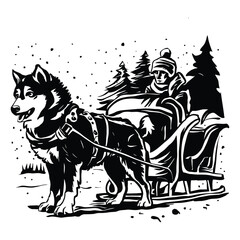 A sturdy dog, possibly a Siberian Husky, harnessed to a sleigh