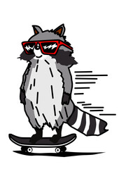 Illustration of a raccoon on a skateboard