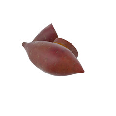 A close-up view of a sweet potato, showcasing its unique shape and reddish-brown skin.