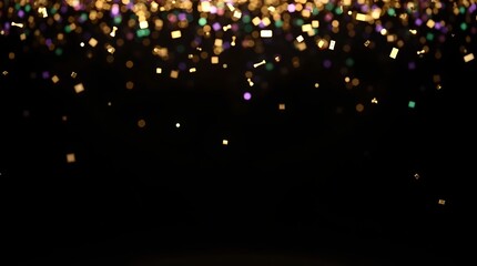 Festive Celebration: Golden Confetti Rain on Black Background, Sparkling Party Mood, Abstract Holiday Design