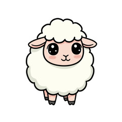 Obraz premium Cute cartoon baby sheep with big eyes and fluffy white wool 