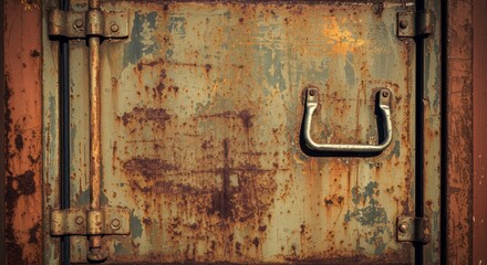 Weathered Metal Container Door with Rust and Industrial Hardware Details
