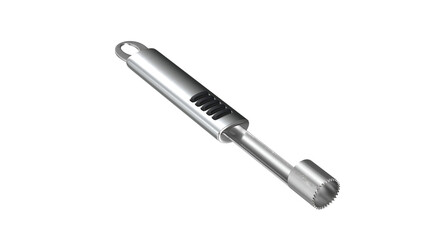 A metallic kitchen tool designed for extracting or serving food, featuring a cylindrical end and a...