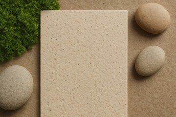 Natural elements with blank paper and stones on textured background