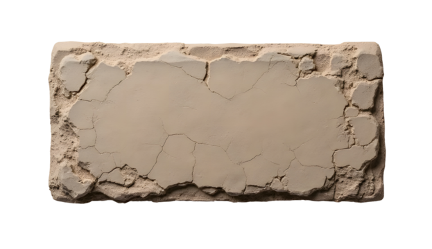 Rectangular Clay Slab with Tool Marks and Fine Cracking on White Background top view
