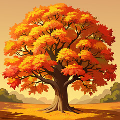 Majestic autumn tree in a golden landscape
