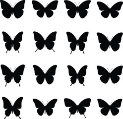 Flying Butterflies Silhouette Vector Set - Isolated on Transparent Background