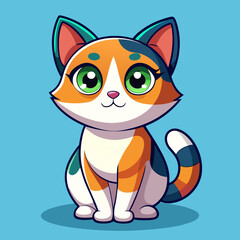 Adorable cartoon calico cat sitting illustration