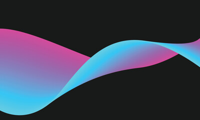 Abstract line fluid wave color gradient blue to pink on dark black background