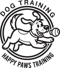 Dog Training Logo with Leaping Dog and Ball.