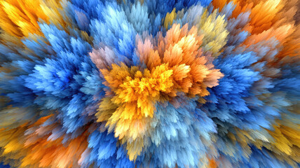 Fototapeta premium Vibrant blue and orange color splash effect creates stunning digital abstract