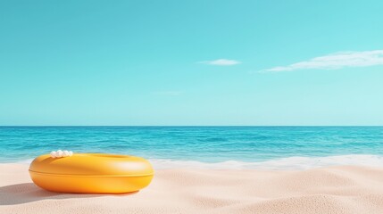 Obraz premium Warm summer gradient beach view with golden sand blending into the blue ocean and sky.