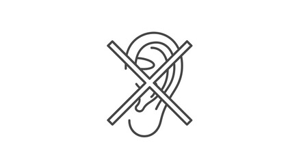 Black and White Ear Icon with Cross Symbol for Hearing Loss