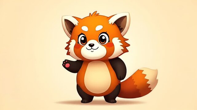 Cheerful cartoon red panda standing upright with striped tail and expressive face
