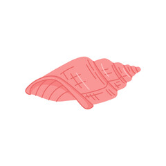 Shell in flat style pink color on white isolated background