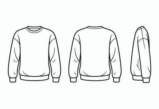 Crew neck sweatshirt template front back and side view