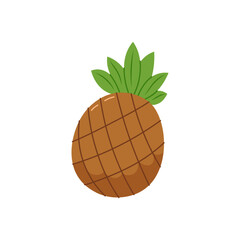 Pineapple illustration in flat style. Yellow pineapple with green leaves on white background