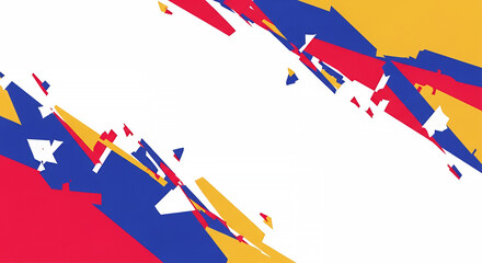Obraz premium Dynamic glitch art composition with bold geometric shapes and primary colors showcasing digital aesthetics concept