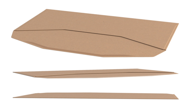 A set of cardboard pieces with angular cuts, likely for packaging or crafting purposes.