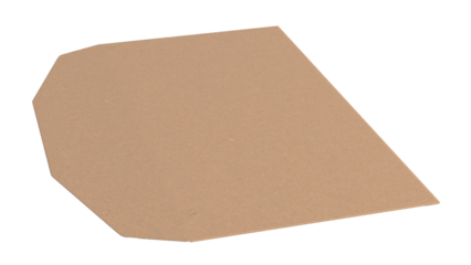 A flat piece of brown cardboard with an angled cut, often used for packaging or crafting purposes.