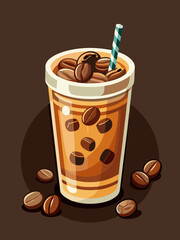Iced coffee with coffee beans in a disposable cup