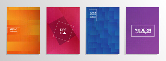 Minimal covers design. Colorful halftone gradients. Future geometric patterns. 