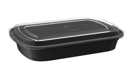 A black food container with a clear lid, ideal for storing or transporting meals.